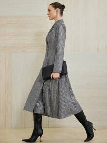 Aveloria Modichic 欧美新款派对富家女高端优雅钉珠面料西装领收腰修身垫肩前开长袖连衣裙 - 灰色 - 查看 5