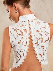 COSMINA 女士花卉蕾丝镂空立领简约无袖时尚衬衫，返校节，秋季服装