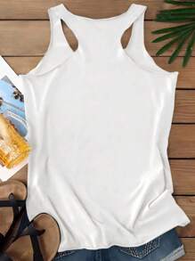 SHEIN LUNE 女士波西米亚风莲花图案背心，夏季休闲无袖露背上衣，返校季休闲款 - 白色 - 查看 2