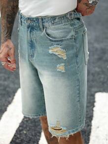 Manfinity Homme Quần short denim túi xéo giản dị mùa hè dành cho nam - Rửa trung bình - Xem 6