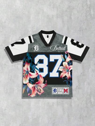 Street Life Camiseta casual de verano para hombre con cuello en V, manga corta y estampado de letras y flores