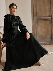 Anewsta Women's Long Dress With Waist Pleats, Shiny And Elegant, Versatile For Spring And Autumn