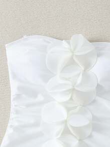 Swim Chiccia 2025 Summer New Women Swimsuit Beach 3D Floral Holiday Independence Day Solid Strapless Backless One-Piece Swimwear - White - View 6