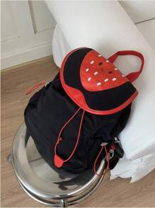 ROMWE 1pc Black Kawaii Cute Summer Strawberry Print Fashion Backpack For Women, Suitable For Daily Commute, School, Travel, Etc. - Black - View 7