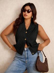 Elaquor Damska kamizelka dzianinowa na guziki w dużym rozmiarze, casualowa, biznesowa, swobodna, nauczycielska, jesień/zima