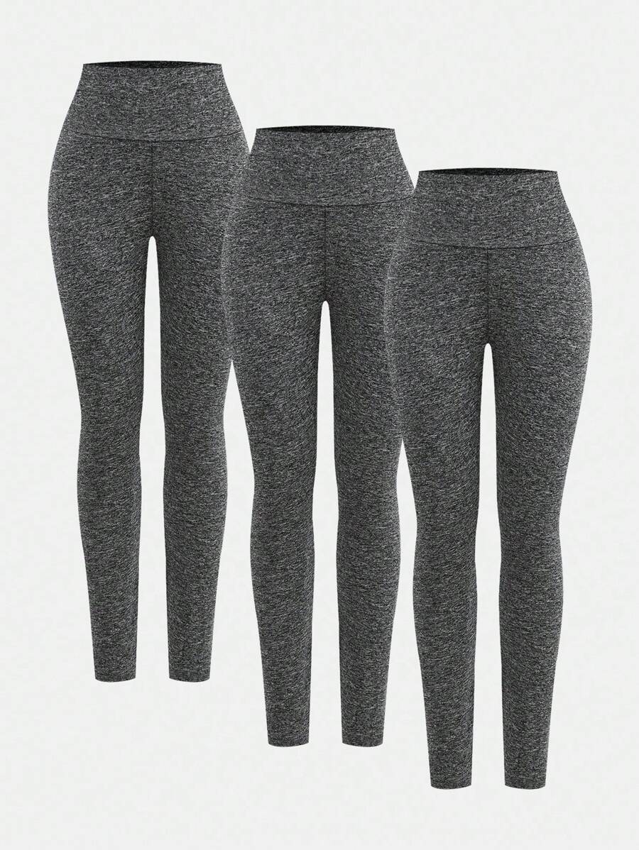 SHEIN Girlism 3条装青少年女孩修身休闲纯色紧身裤，舒适简约 - 灰色 - 查看 1