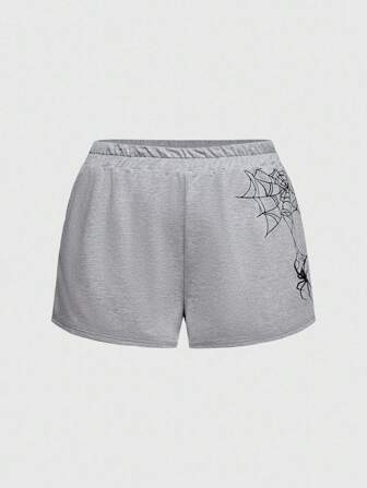 Grunge Punk Short ample gris imprimé toile d'araignée punk décontracté pour grande taille
