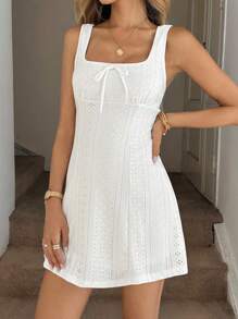 Easowa Váy midi hở lưng không tay bằng vải kết cấu màu trắng dành cho nữ, thích hợp cho phong cách lãng mạn, đồng quê, hẹn hò, ngày lễ vào mùa xuân/hè - trắng - Xem 5