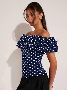 COSMINA 女士优雅度假波点露肩上衣，春夏