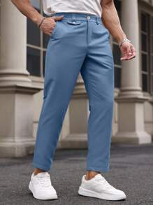 Calvornis Men's Solid Color Casual Simple Business Pants - Baby Blue - View 3