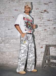 AXEPEAK Urban Street 耶稣十字架图案短袖圆领休闲T恤 - 白色 - 查看 3