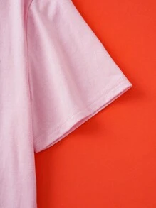 LOONEY TUNES X SHEIN Tween Girl Cartoon Cat Pattern Round Neck Short Sleeve T-Shirt Kids Cartoon Graphic Tee Sylvester The Cat Tops - Pink - View 3