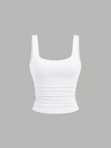 Sweetra Women Casual Square Neck Ruched Cami Top, Summer - Multicolor - View 3