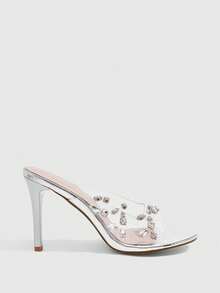 CUCCOO SZL 女士圆头蝴蝶结细高跟凉鞋 - 銀色 - 查看 2