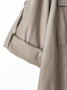 SHEIN LUNE Conjunto de 2 piezas de camisa con diseño casual y sencillo y pantalones de pierna ancha, talla grande