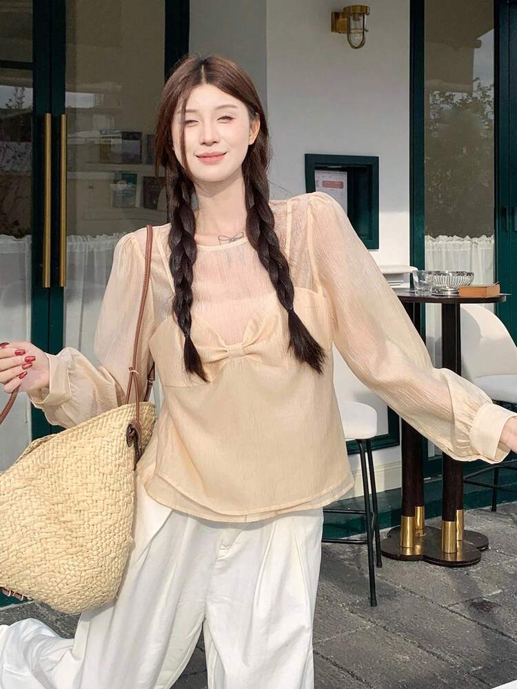 Women's Casual Round Neck 2 In 1 Long Sleeve Shirt,Fall Women Clothes