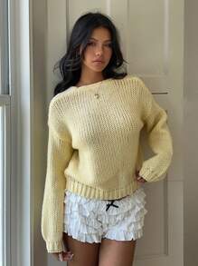 SHEIN EZwear Áo khoác cardigan buộc dây màu vàng bơ trơn thường ngày dành cho nữ, đa năng trong mùa thu/đông - Màu be - Xem 8