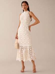 Lilora 女士优雅束腰无袖连衣裙 - 杏色 - 查看 10