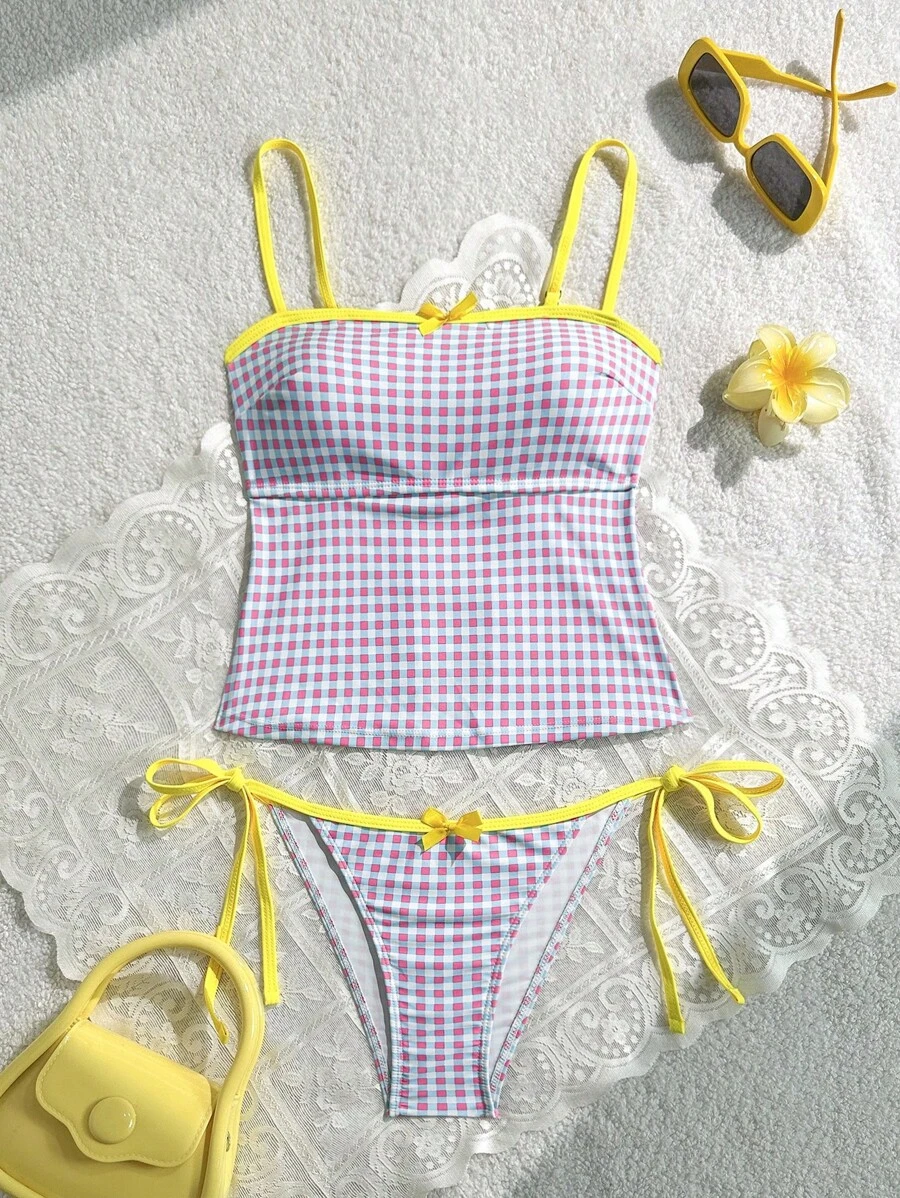 Swim Mod Bộ đồ bơi Tankini họa tiết caro màu sắc dễ thương cho bé gái phong cách retro dành cho nữ - Nhiều màu - Xem 1