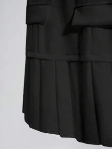 Franclia 法式优雅简约百搭日常圆领无袖收腰褶裥裙摆白色连衣裙，无弹力，适合女士春夏穿着，也适合大学校园穿着。 - 黑色 - 查看 5