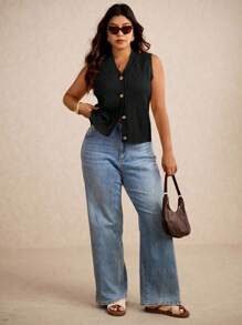 Elaquor Damska kamizelka dzianinowa na guziki w dużym rozmiarze, casualowa, biznesowa, swobodna, nauczycielska, jesień/zima