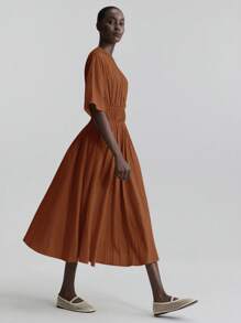 Ontre 2025 女式夏秋度假纯色荷叶边下摆无袖长裙，波西米亚风格，度假和节日，卡其色长裙，乡村音乐节服装，办公室教师服装，商务休闲装 - 紅色 - 查看 2