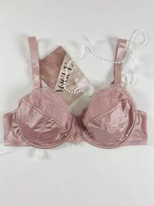 SHEIN Luxurious Dusty Pink Plus Size Bra Featuring Delicate Lace Trim And Supportive Design, Perfect For An Elegant And Confident Feel - Dusty Pink - View 6