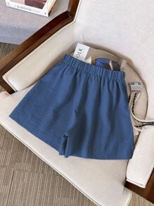 GlowEve 2 piezas Conjunto casual de mujer con chaleco de un solo abotonado y pantalones cortos de unicolor