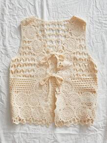 Travachic 女士针织上衣、度假风格、休闲夏日度假、波西米亚海滩度假、波西米亚风、节日庆典、海滩、夏季、毕业典礼、海滩必备品、女士假日镂空钩针背心、7 月 4 日女士、俱乐部、钩针 - 杏色 - 查看 6