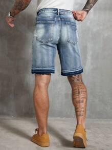 RivetRise Pantalones cortos de mezclilla de verano informales y desgastados con borde crudo para hombres