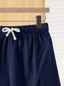 SHEIN Teenager Jungen Cargo Taschen Lässig Shorts, Streetwear Punk Rock Sportlich geeignet für Frühling Sommer Veranstaltungen, Partys, Musikfestivals Blaue Cargo Shorts Navy Blaue Cargo Shorts - marineblau - Übersicht 4
