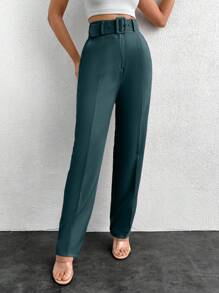 EURMUSE Women's Business Solid Color High Waist Suit Pants - Teal Blue - View 1