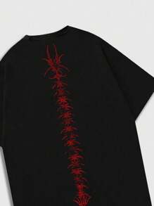 ROMWE MEN Goth 男式哥特式图案印花圆领短袖休闲T恤，万圣节，2000年代风格