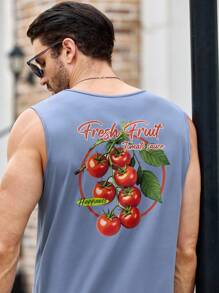 Manfinity VCAY Men's Casual Tomato Print Bodyfit Tank Top,Smog Blue Fruit Graphic Tees,Sleeveless Muscle Shirt,Aqua Blue,Summer,Streetwear,Vacation - Multicolor - View 2
