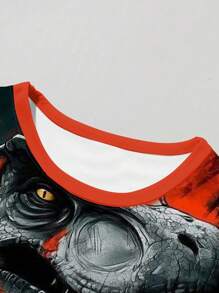 Set de 2 camisetas deportivas informales con bloqueo de colores y gráfico de dinosaurio cómodas para niños preadolescentes, apropiadas para el estilo callejero en verano