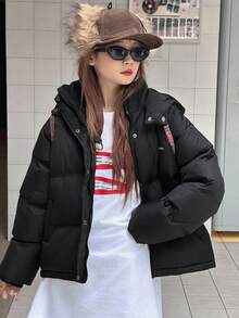 DAZY 青少年女孩冬季休闲百搭连帽夹克 - 黑色 - 查看 1