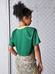 Streetz SHEIN Sport 女士休闲运动T恤上衣，日常运动装 - 軍綠色 - 查看 2