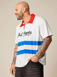 EASEVO Plus Size Men's Casual Striped Short Sleeve White Polo Shirt, Suitable For Summer - White - View 5