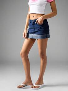 MISSGUIDED Minifalda de mezclilla con dobladillo deshilachado de talle alto, estilo vintage desgastado Y2K para primavera, verano y otoño