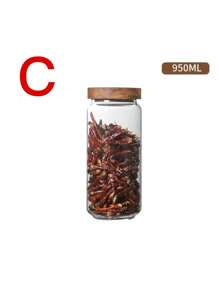 1 件木盖玻璃密封罐厨房储物瓶罐密封食品容器茶咖啡豆谷物糖果罐收纳盒，玻璃瓶，房间装饰，斋月装饰，家居装饰，浴室装饰 - 無色 - 查看 9