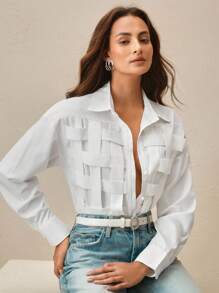 Anewsta 女士蓝色条纹格子优雅休闲宽松春夏长袖衬衫