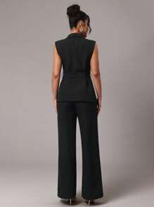 Silquee 女士纯色休闲宽松直筒夏季长裤 - 黑色 - 查看 5