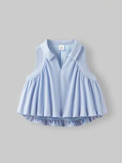 Ontre Tween 女童休闲宽松纯色翻领宽松背心