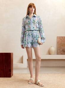 Zanirela Zanirela Blusa elegante de manga larga con botones, con bordado de encaje y flores degradadas, para mujer. Ideal para verano, vacaciones, salidas, festivales, brunch y el verano europeo del otoño. - Multicolor - Ver 7
