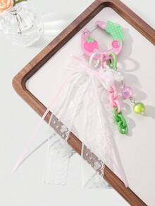 ROMWE Kawaii 1 件甜美优雅亚克力镂空草莓装饰链，多色水钻猫眼，网状蝴蝶结，适合女士/女孩，日常佩戴或节日礼物，配有手机支架 - 彩色 - 查看 8