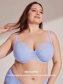 LUVLETTE 加全覆盖支撑透气钢圈网眼蕾丝优雅蓝色迷你文胸性感内衣 - 紫色 - 查看 7