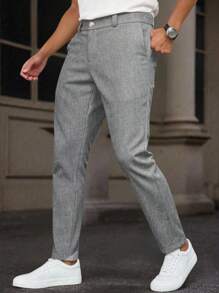 Calvornis Men's Business Casual Striped Woven Suit Pants - Grey - View 3