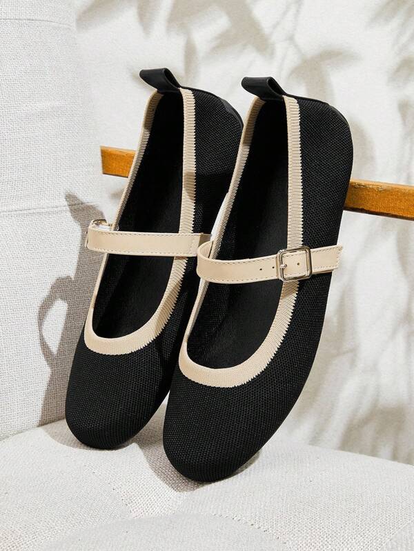 CUCCOO BASICS Women's Black Mary Jane Flats, Round Toe, Comfortable Breathable Strap Buckle Closure, Suitable For Everyday Commute & Casual Outfits