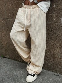 Manfinity Hypemode 男士休闲宽松直筒裤，柔软舒适的纹理面料，适合街头服饰、嘻哈、滑板和日常穿着，送给男朋友/丈夫的完美礼物，Y2K 风格，男士条纹裤，男士宽松直筒休闲裤，秋季