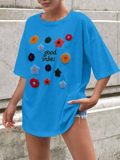 SHEIN Cottnline T-shirt de grande taille pour femmes avec détails de broderie